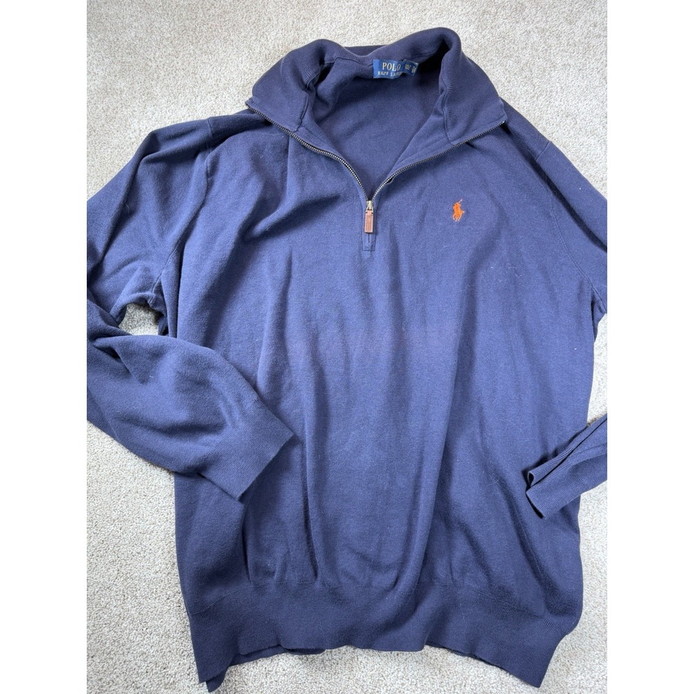 Polo Ralph Lauren Men's Quarter Zip Blue Pima Cotton Sweater Men's Size 3XLT